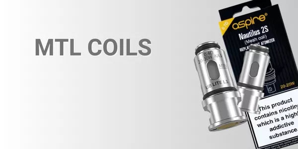 MTL vape replacement coils product range from Aspire, Innokin and Vaporesso brands in packaging, showing resistance values and brand labels for mouth-to-lung tank coil compatibility
