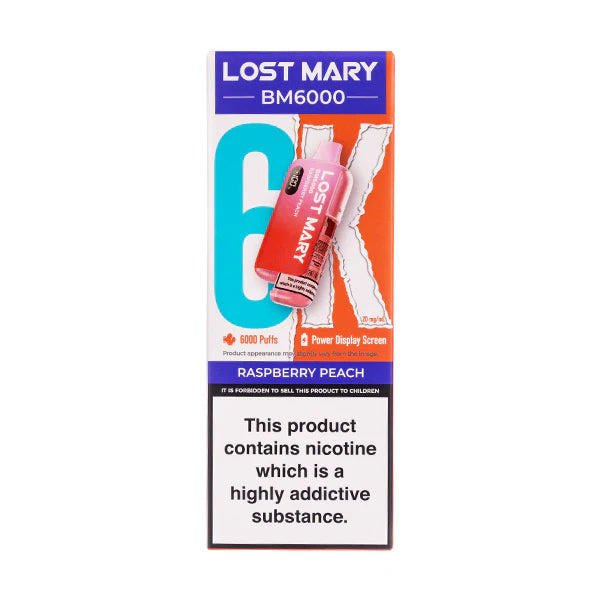 Lost Mary BM6000 Disposable Vape - Raspberry Peach (New)