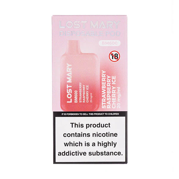 Lost Mary BM600 Disposable Vape - Strawberry Raspberry Cherry Ice (New)